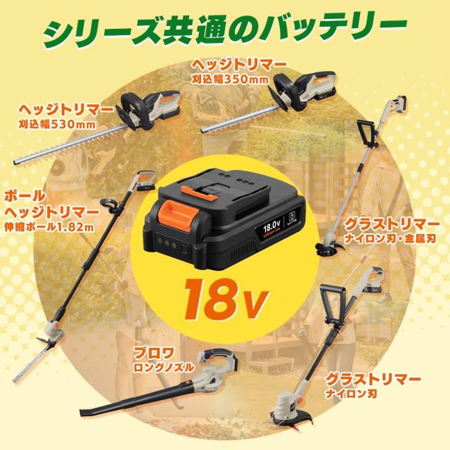 アイリスオーヤマ 充電式ヘッジトリマー 電動草刈り機 18V Type-C充電式 充電式 刈込幅530？ 切断径16mm 40分稼動 バッテリー・充電器付