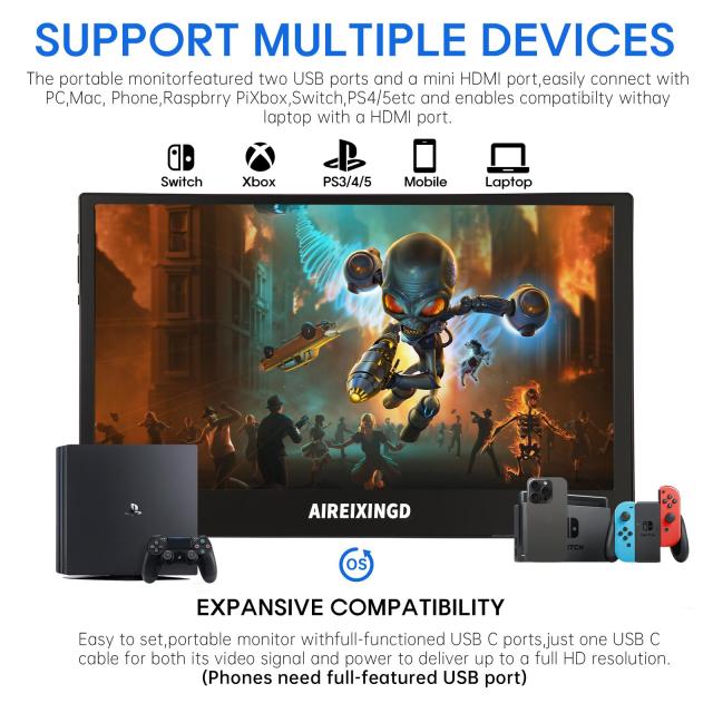 AIREIXINGD 15.6インチ ポータブルモニター 144Hz IPS FHD USB Type-C HDMI_2