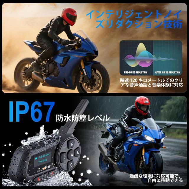 EuroFone 自動二輪車用はたご屋カム S6-A Bluetooth HI-FI IP67雨合羽 6台繋ぎ合わせる