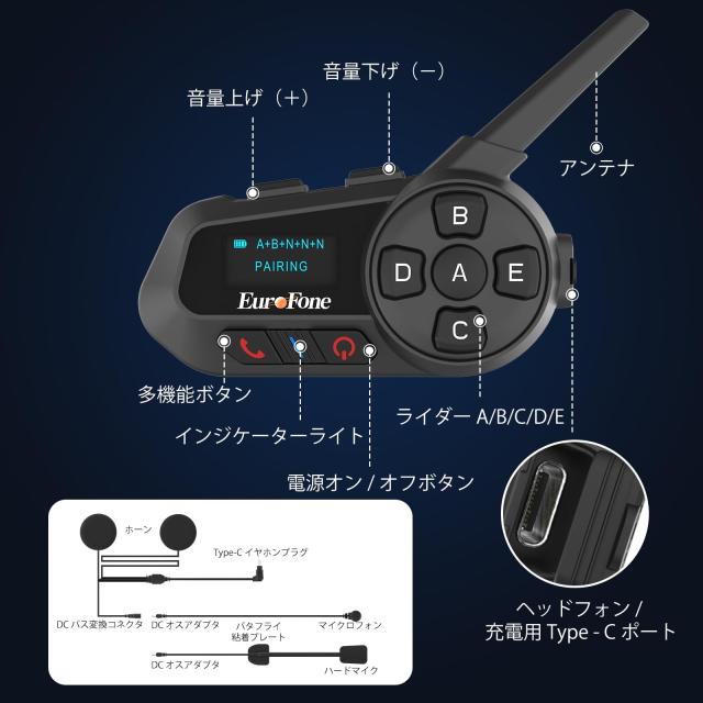 EuroFone 自動二輪車用はたご屋カム S6-A Bluetooth HI-FI IP67雨合羽 6台繋ぎ合わせる