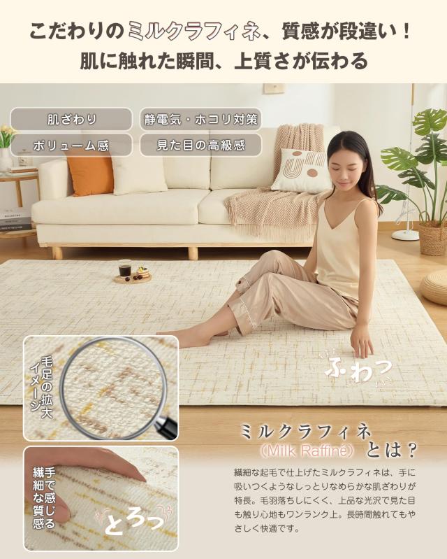 VK Living カーペット ラグ 極厚25mm ラグマット 厚手【新開発ミルクラフィネ生地】190×190cm 約2畳 北欧 おしゃれ 抗菌防臭 防音 滑り_2