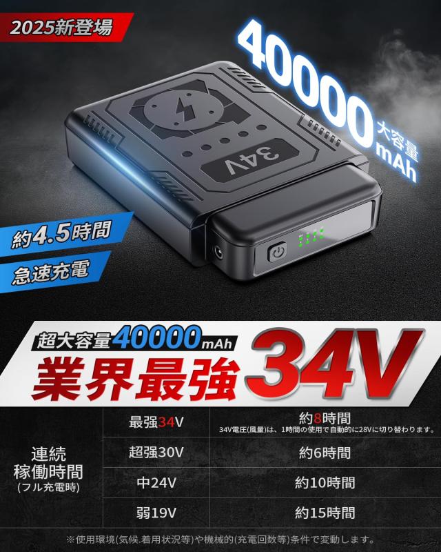 ファンバッテリーセット ファン付き作業服対応【2025夏モデル＆34V超高