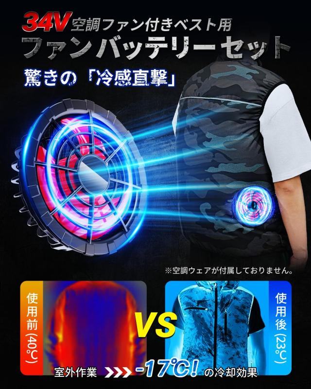 ファンバッテリーセット ファン付き作業服対応【2025夏モデル＆34V超高