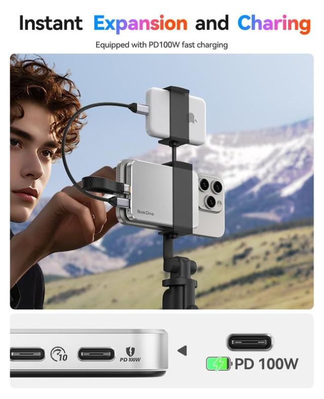 ORICO BookDrive 1TB 外付けSSD magsafe対応 PD100W充電 ノートPC・iPhone 16/15・USB-Cスマートフォン・タブレット用 マグネット式 ポー_4