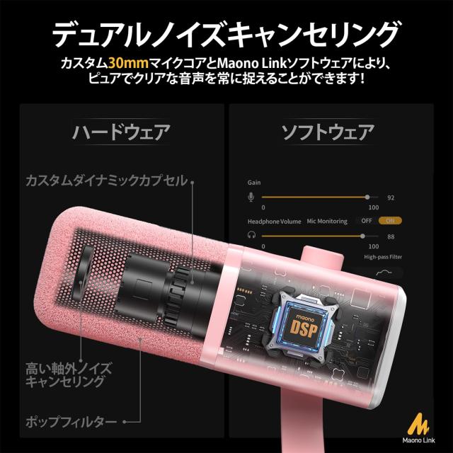MAONO XLR/USB ゲーミングマイク ノイズキャンセリング PCマイク ポッドキャスト ストリーミング用 ダイナミックマイク ミュートボタン_3