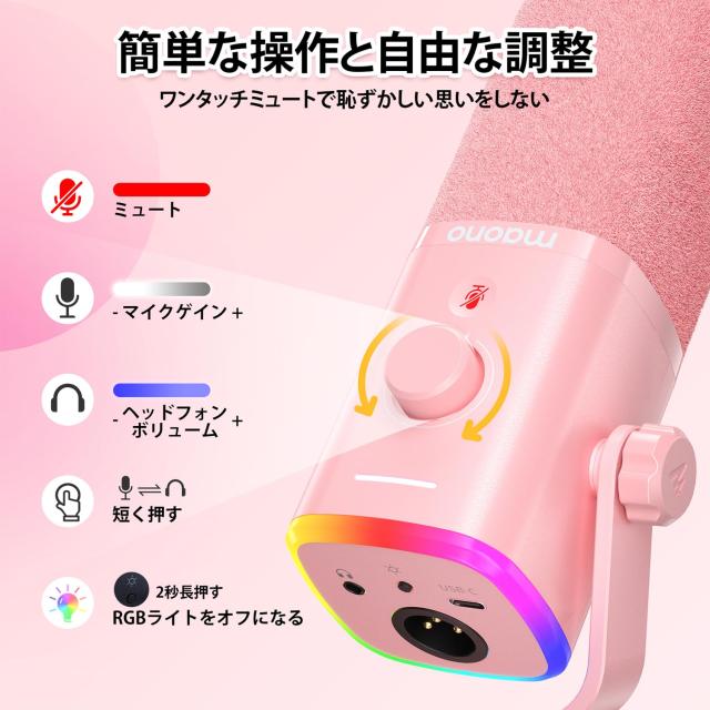 MAONO XLR/USB ゲーミングマイク ノイズキャンセリング PCマイク ポッドキャスト ストリーミング用 ダイナミックマイク ミュートボタン_4