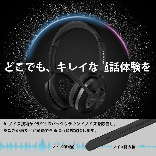 Voistek 業務用 ワイヤレスヘッドセット Bluetooth5.3 ヘッドセット 充電スタンド付き USBドングル 両耳: 新型ノイズキャンセリングマイ_1