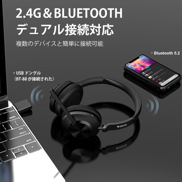 Voistek 業務用 ワイヤレスヘッドセット Bluetooth5.3 ヘッドセット 充電スタンド付き USBドングル 両耳: 新型ノイズキャンセリングマイ_2