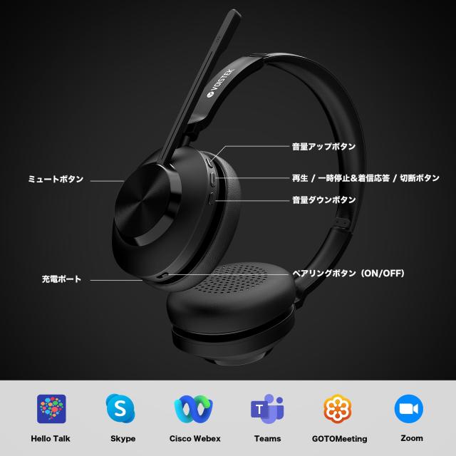 Voistek 業務用 ワイヤレスヘッドセット Bluetooth5.3 ヘッドセット 充電スタンド付き USBドングル 両耳: 新型ノイズキャンセリングマイ_5