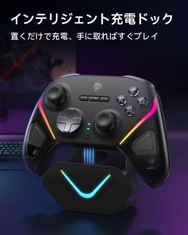 EasySMX D10 PC コントローラー、充電ドック、無線 ゲームパッド、TMR ジョイスティック付きゲーム コントローラー、1000Hz ポーリングレ_1