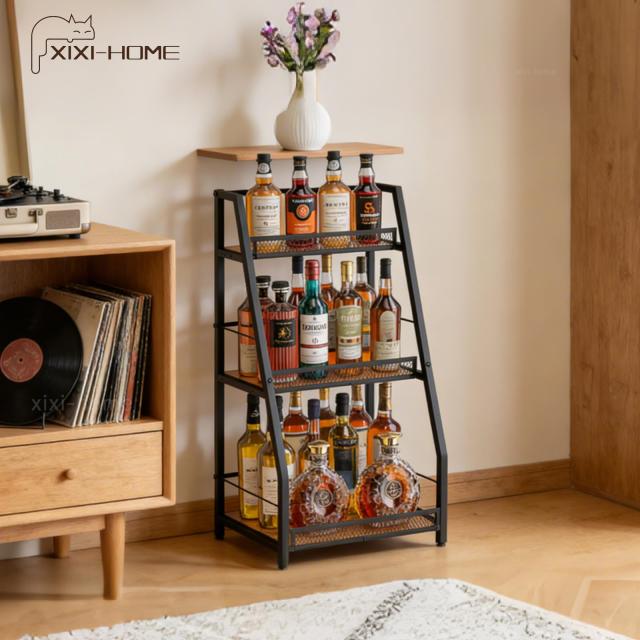 xixi-home ワインバーキャビネット 木製 3段 酒棚 ディスプレイ ワインラック ワインホルダー お酒収納ラック 収納 ウイスキー ガラスホ_6