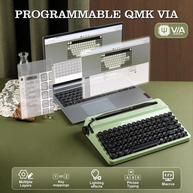 YUNZII QL75 タイプライターキーボード ワイヤレス レトロメカニカルキーボード ホットスワップ対応 パンクスタイルの丸型キーキャップ R_5