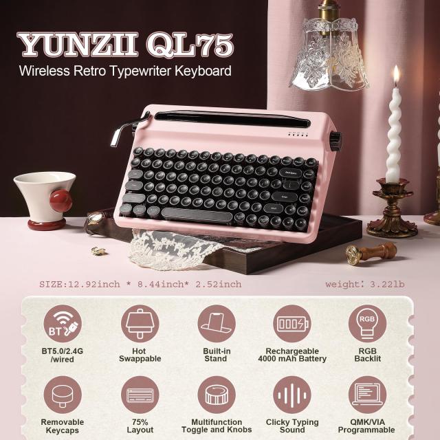 YUNZII QL75 タイプライターキーボード ワイヤレス レトロメカニカル