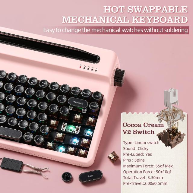 YUNZII QL75 タイプライターキーボード ワイヤレス レトロメカニカル