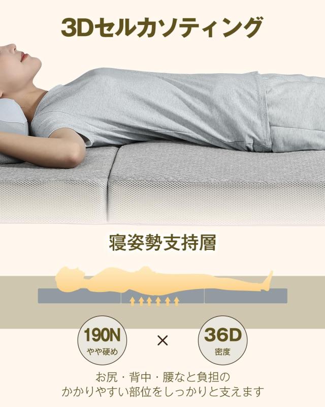 折りたたみマットレス 厚さ10cm【 高反発 硬め190N 密度36D】KOJIHOMU