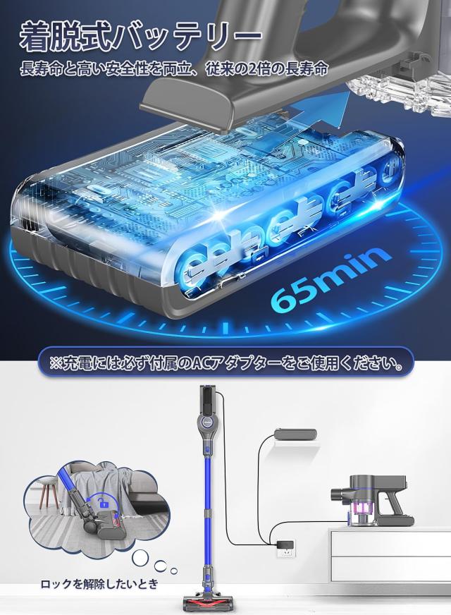 Uowind コードレス掃除機 HS9【550W/55kPa/1.4kg】自立式 6LED