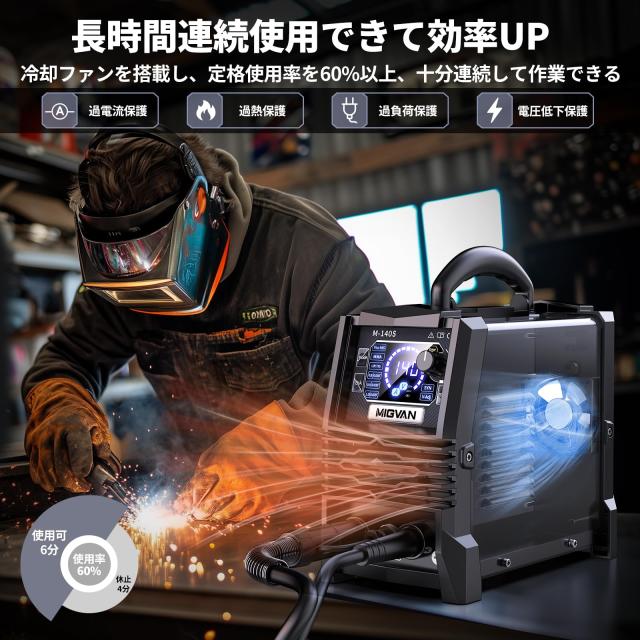 MIGVAN 溶接機 100v 200v兼用 ノンガス半自動 140A 使用率60％ 1台3役