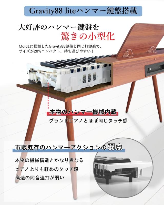【ハンマーアクション鍵盤 木目調モデル】Longeye 電子ピアノ 88鍵 MOLD1X スタンド一体型 本格ピアノタッチ 10W出力 MIDI対応 ヘッドホ