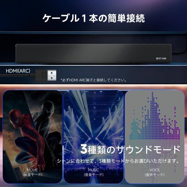 BESTISAN サウンドバー SG01テレビ用スピーカー 2.0ch PC用Soundbar シアターバー フルレンジスピーカー リモコン付き Bluetooth/USB/デ