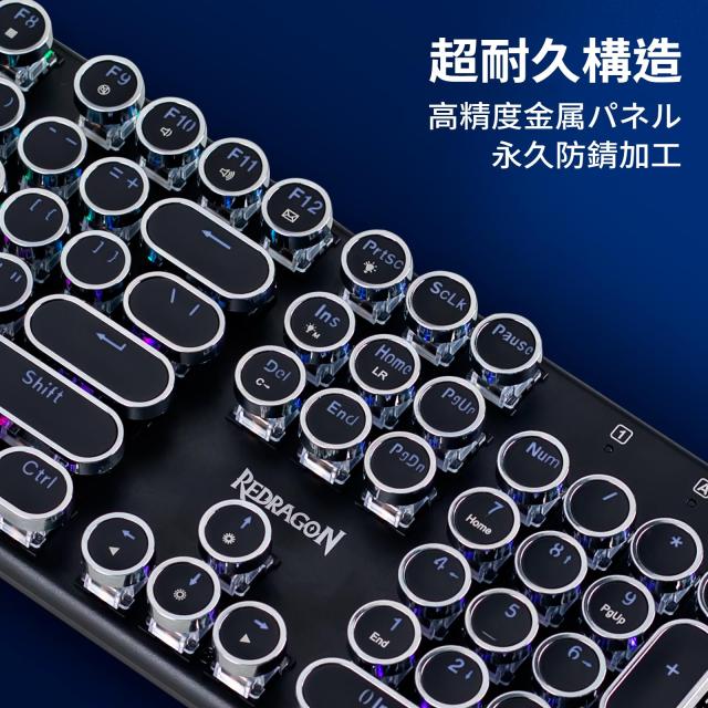 Redragon K710 ワイヤレス ゲーミングキーボード 青軸 (2.4GHz/BT/USB-C有線) タイプライター風 メカニカル 丸型キー RGB 104キー フルサ_5