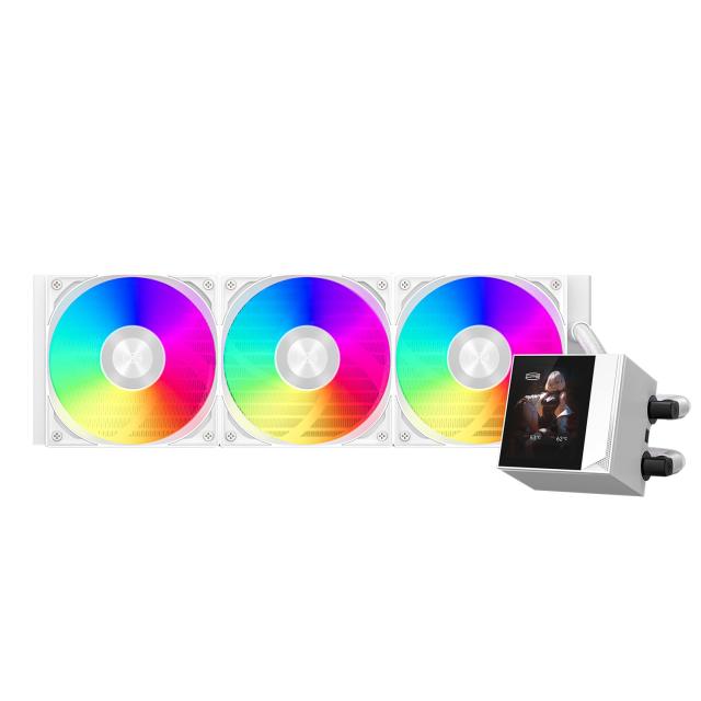 PCCOOLER CPUクーラー液体冷凍庫、360mm AIO液体冷却、高性能ポンプ、2.4インチIPSディスプレイ、CPS ARGB水冷、静音F5 R120ファン付き(D_1