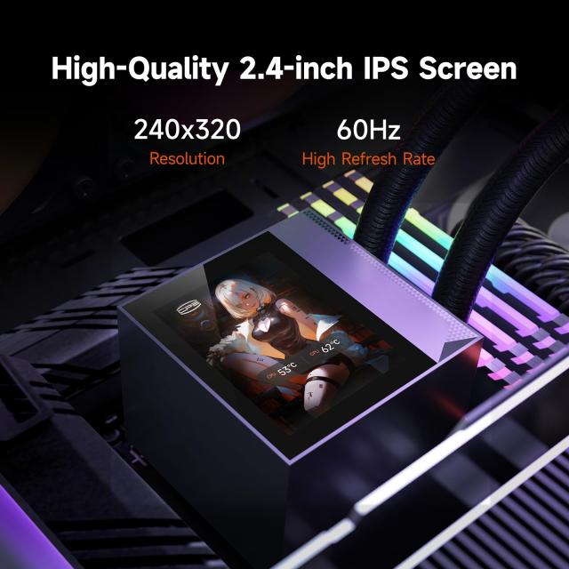 PCCOOLER CPUクーラー液体冷凍庫、360mm AIO液体冷却、高性能ポンプ、2.4インチIPSディスプレイ、CPS ARGB水冷、静音F5 R120ファン付き(D_2