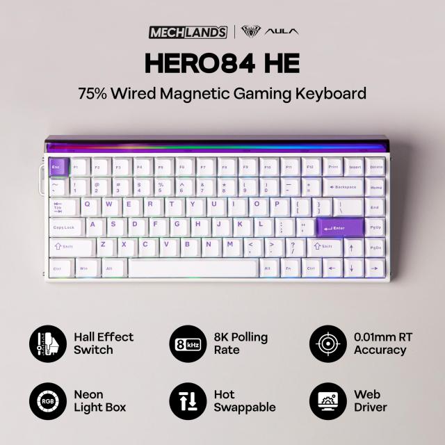 MechLands Aula Hero84 HE 有線磁気ゲーミングキーボード ラピッドホール効果キーボード0.01mm 調整可能アクチュエーション 8kHz ポーリ_1