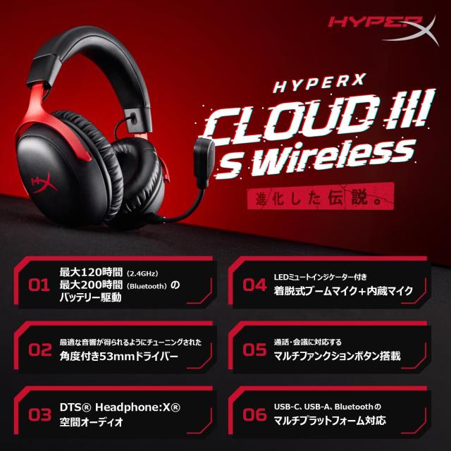 ハイパーエックス(HyperX) Cloud III S ワイヤレスゲーミングヘッド 