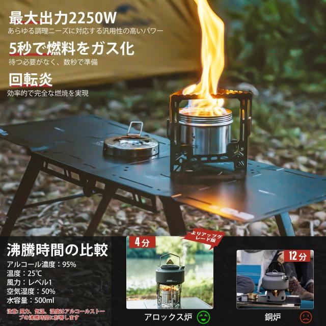 Alocs 8pcs アルコールストーブ セット 五徳付き 軽量 キャンプギア