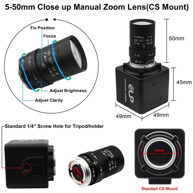 ELP USBカメラ 1080P 60fps 高速3Dプリンターウェブカメラ 10倍光学マニュアルクローズアップCSマウントレンズ付き Lightburn PCコンピュ_5