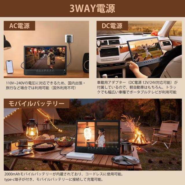 [録画機能付き]ポータブルテレビ 14.1インチ テレビ小型 軽い 薄い 大画面 大音量 高齢者使用可能 録画予約可能 簡単操作 HDMI端子搭載 Y_5