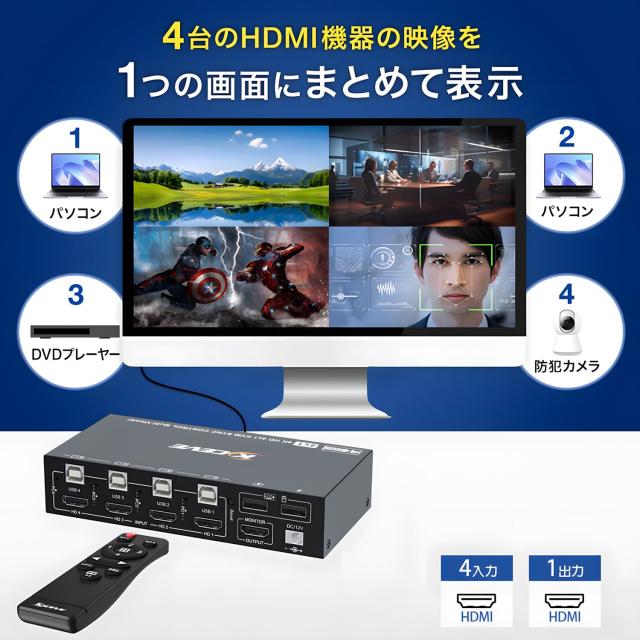 KCEVE KVM切替器 4入力1出力 シームレス KVM Switch KVMスイッチ 4K