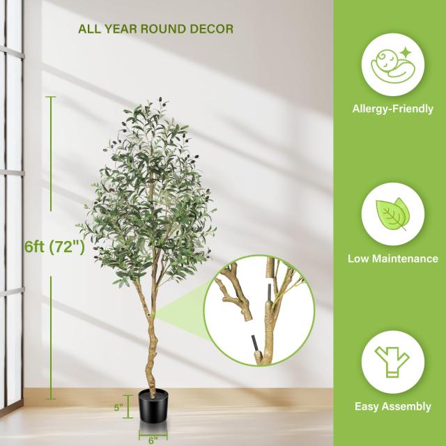 FEELEAD フェイクオリーブの木 高さ122cm グリーン 人工観葉植物_1
