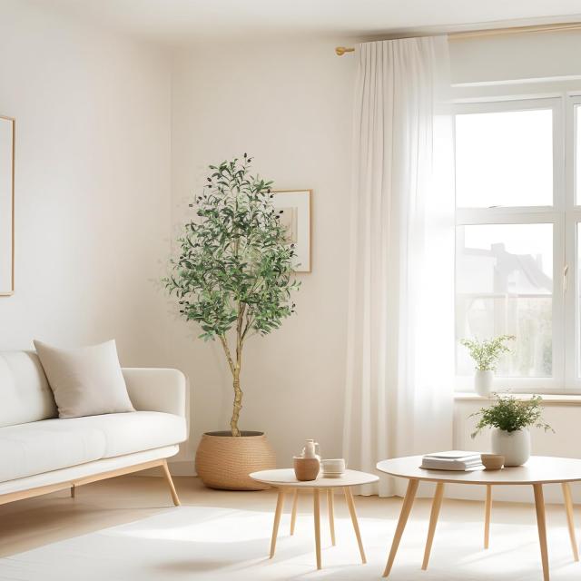 FEELEAD フェイクオリーブの木 高さ122cm グリーン 人工観葉植物_4
