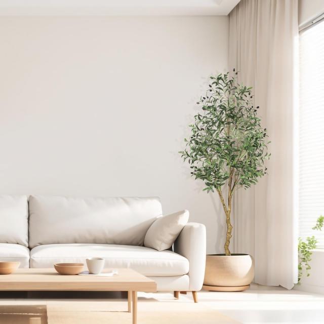FEELEAD フェイクオリーブの木 高さ122cm グリーン 人工観葉植物_5