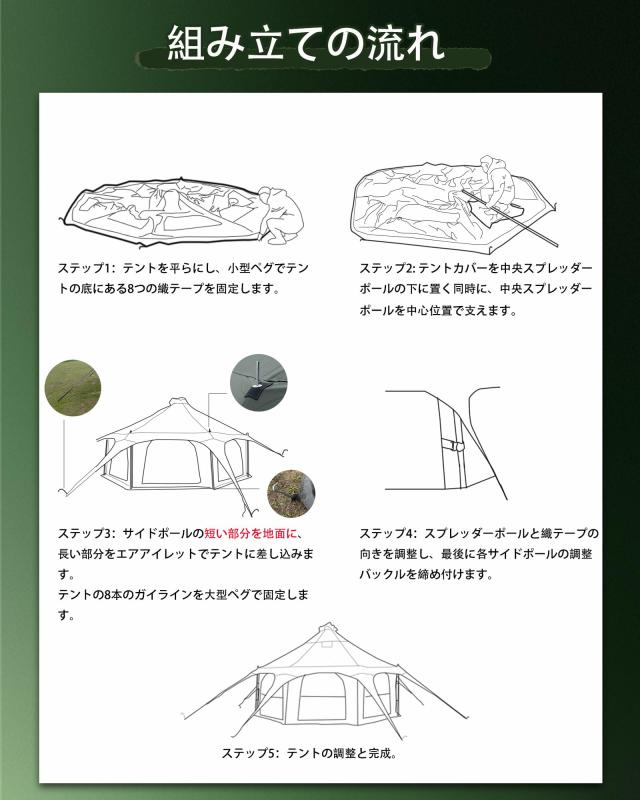 Kanggogo ベルテント 5m 大きいワンポールテント グランピングテント8〜10人用 防水 防風 通気性 日除け キャンプ グループ活動 家族旅行_6
