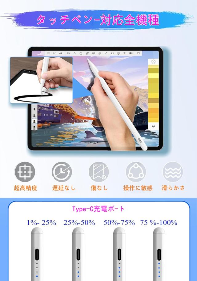 VIZKRXI タッチペン 【2025年新版 全機種対応】タブレット ペン