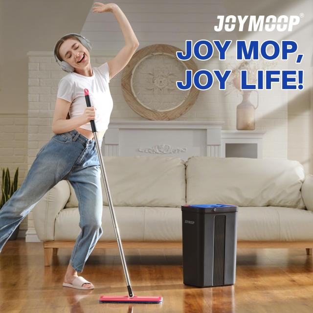 JOYMOOP モップとバケツ 絞り器セット付き ハンズフリー フラットフロアモップとバケツ 洗えるマイクロファイバーパッド6枚付き 乾湿両用_8