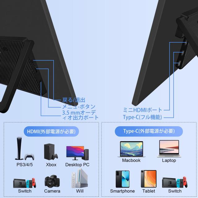 23.8インチポータブルモニター、1080Pモバイルモニター 120Hz FHD HDR