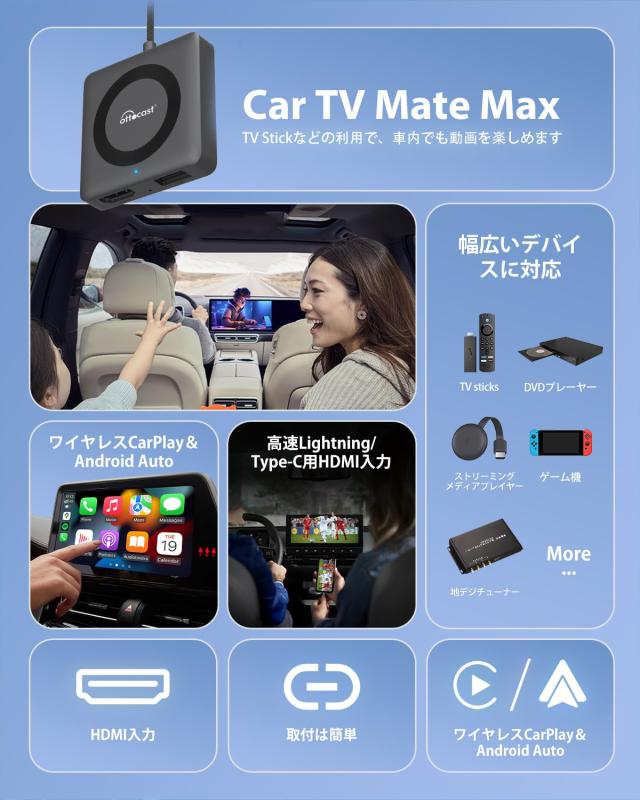 【公式】OTTOCAST オットキャスト 新型 Car TV Mate Max カーテレビメイトマックス HDMI出力のTV stick/スクリーンキャスター/DVDなど接