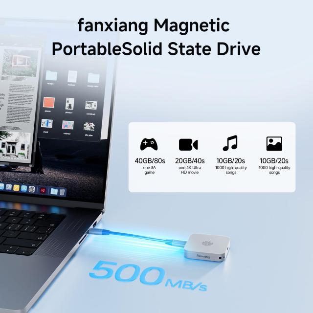 【マグネット式超小型】Fanxiang magsafe外付けSSD 高速ポータブルSSD 最大500MB/s 軽量 携帯便利 高耐久 放熱設計 データ暗号化 ハード_2