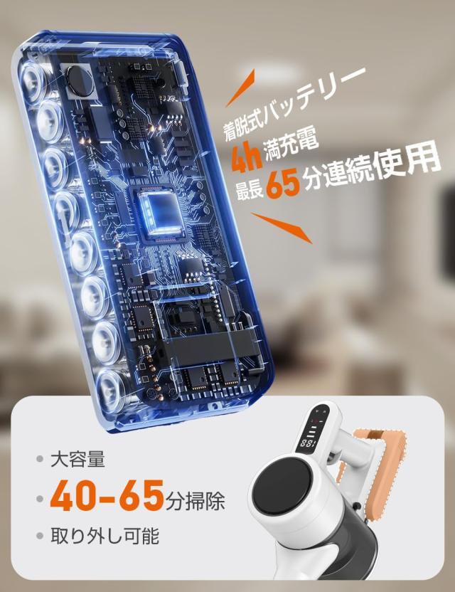掃除機 コードレス【2025革新モデルグリーンLEDライト付＆65KPa超強力