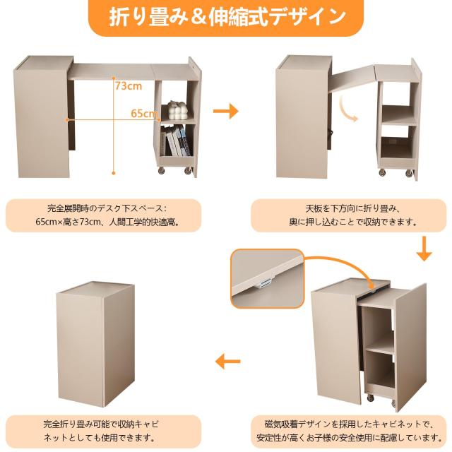 FUNROLUX 折りたたみデスク 多機能机 pcデスク 収納棚付きテーブル