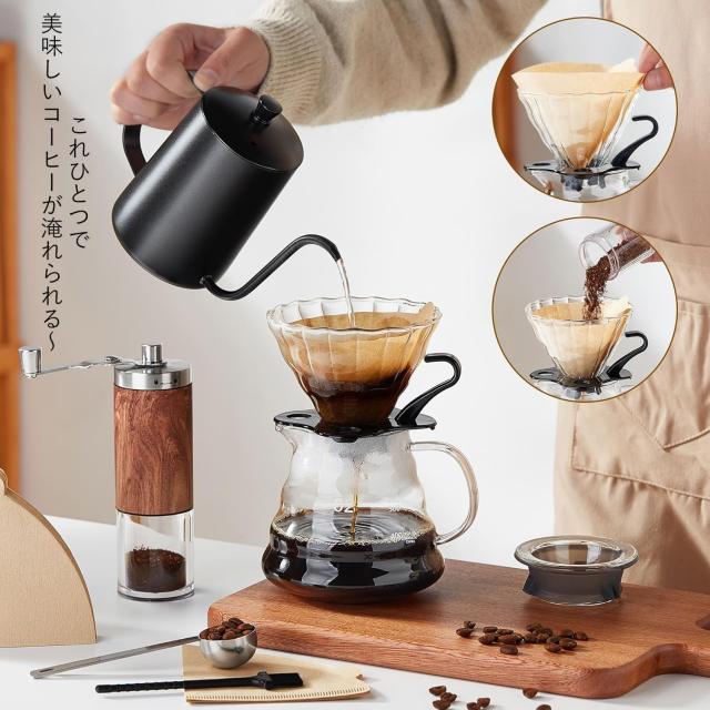 ポカロティー コーヒーセット 手挽きコーヒーミル 手動 計量スプーン コーヒーサーバー ドリッパー ドリップケトル v60 ペーパーフィルタ_2