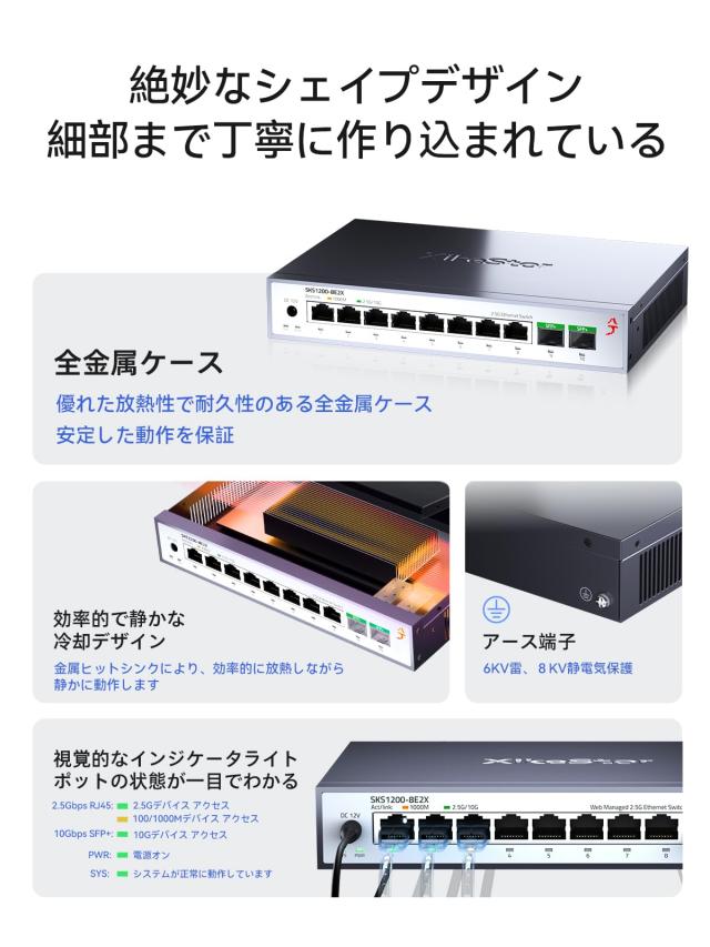 XikeStor 非管理2.5gbps スイッチングハブ PoE