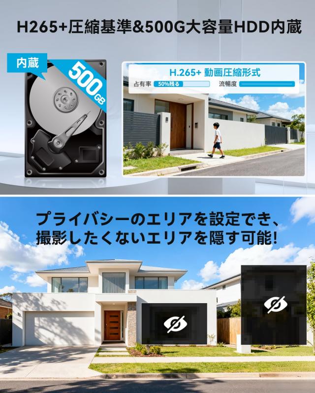 JENNOV 防犯カメラ 屋外 防水 800万画素対応 モニター付き AI人体検知 カラー暗視 投光威嚇 360°広角撮影 上下左右回転可能 家庭用 無線_5