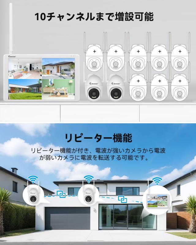 JENNOV 防犯カメラ 屋外 防水 800万画素対応 モニター付き AI人体検知 カラー暗視 投光威嚇 360°広角撮影 上下左右回転可能 家庭用 無線_8