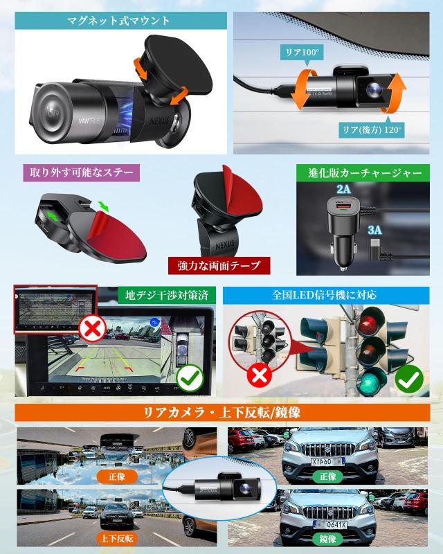 VANTRUE N5S 4カメラ ドライブレコーダー 【前後4カメラともSTARVIS 2搭載 暗視性能強化版】 360度 ドラレコ 前後/左右/車内記録 360°全_7
