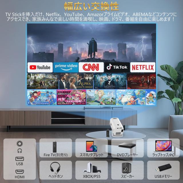 Heshare プロジェクター 小型 【18000ルーメン・270°回転】 天井投影 家庭用 自動台形補正 Wi-Fi6 Bluetooth5.4 4K対応 ホームプロジェ_2