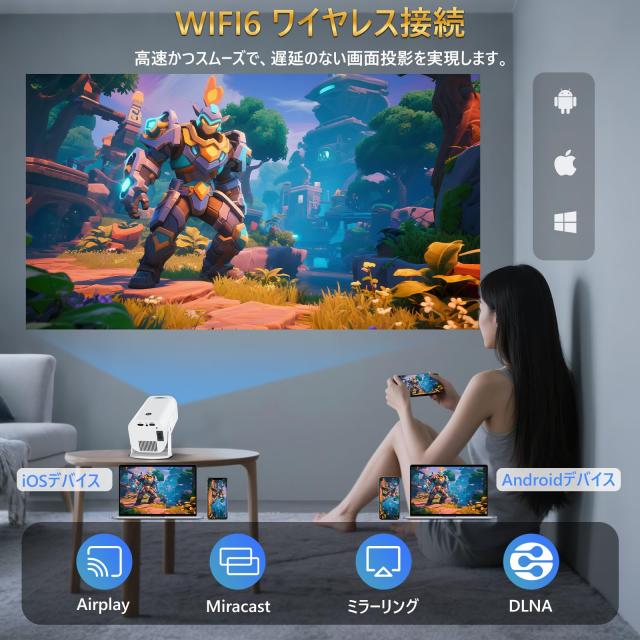Heshare プロジェクター 小型 【18000ルーメン・270°回転】 天井投影 家庭用 自動台形補正 Wi-Fi6 Bluetooth5.4 4K対応 ホームプロジェ_7